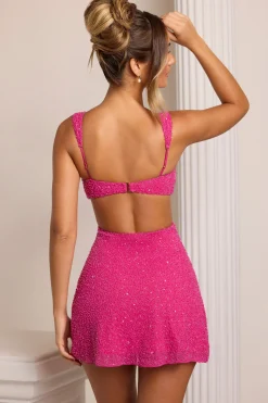 Oh Polly Party Dresses | Birthday^Embellished Cut Out Mini Dress in Fuschia Fuchsia