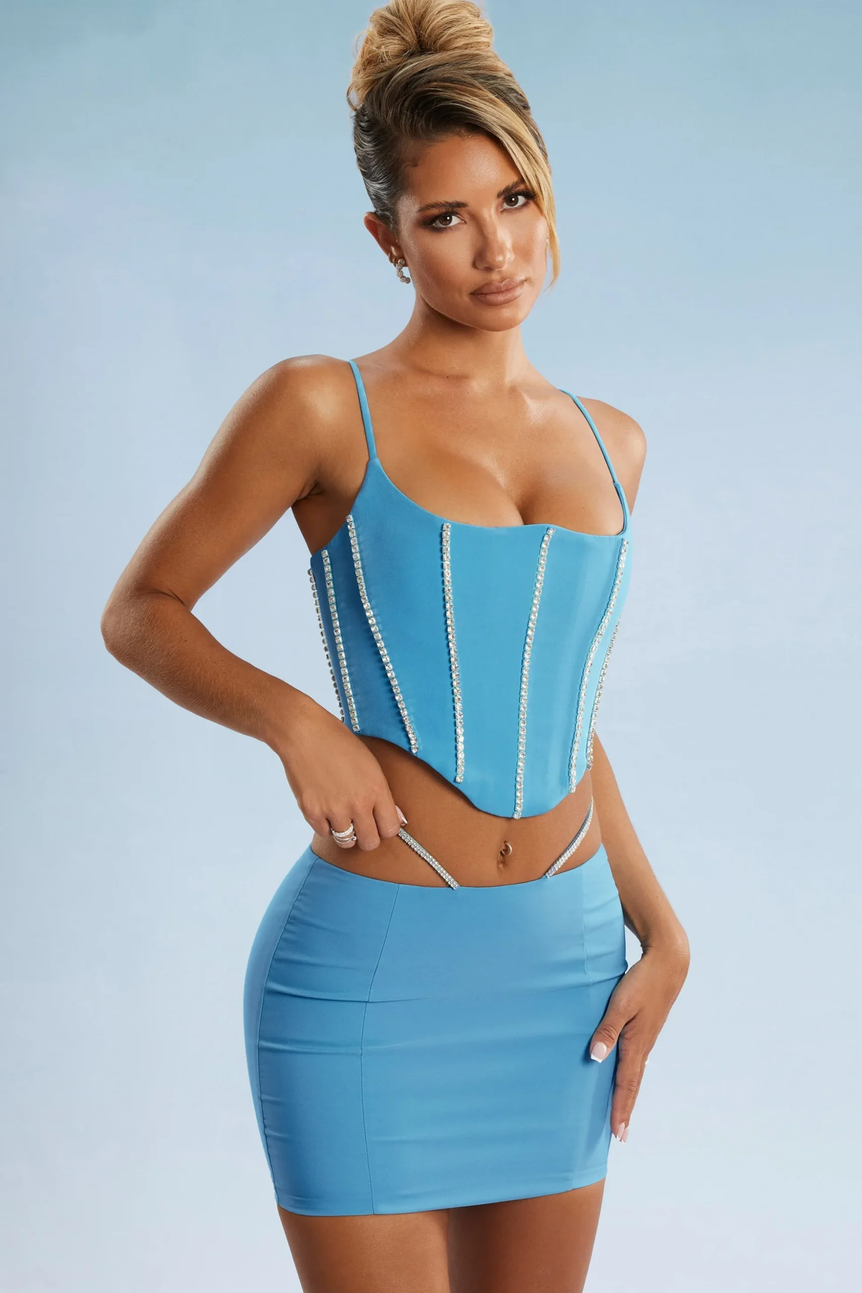 Oh Polly Women'S Clothing Sale - $65 And Under | Women'S Clothing Sale - $40 And Under^Embellished Cut Out Mini Skirt in Blue