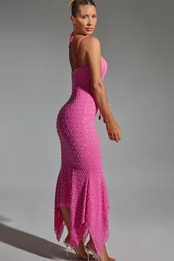 Oh Polly Homecoming Dresses | Birthday^Embellished Cut-Out Asymmetric Midaxi Dress in Hot Pink HotPink
