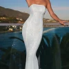 Oh Polly Mesh Dresses | Embellished Dresses^Embellished Cut-Out Bandeau Maxi Dress in White
