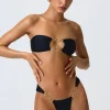 Oh Polly Bikini Sets | Bikini Tops^Embellished Cut-Out Bandeau Bikini Top in Black