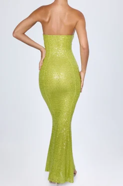 Oh Polly Wedding Guest | Mesh Dresses^Embellished Cut-Out Bandeau Maxi Dress in Pear Green PearGreen