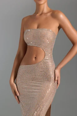 Oh Polly Party Dresses | Holiday Party Dresses & Outfits^Embellished Cut-Out Bandeau Maxi Dress in Honey