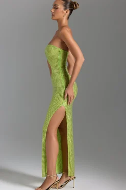 Oh Polly Party Dresses | Birthday^Embellished Cut-Out Bandeau Maxi Dress in Pear Green PearGreen