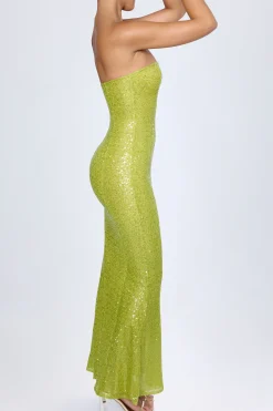 Oh Polly Wedding Guest | Mesh Dresses^Embellished Cut-Out Bandeau Maxi Dress in Pear Green PearGreen