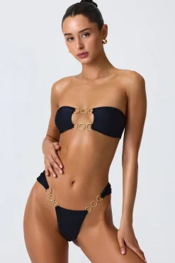 Oh Polly Bikini Sets | Bikini Tops^Embellished Cut-Out Bandeau Bikini Top in Black