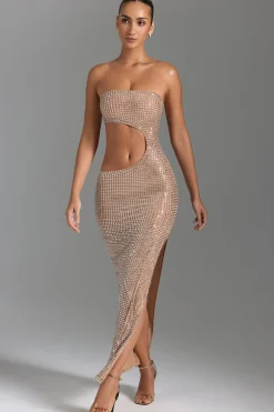 Oh Polly Party Dresses | Holiday Party Dresses & Outfits^Embellished Cut-Out Bandeau Maxi Dress in Honey