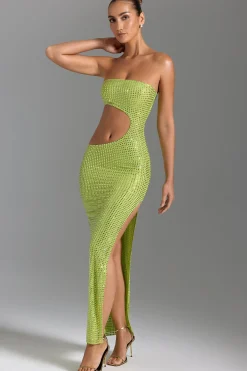 Oh Polly Party Dresses | Birthday^Embellished Cut-Out Bandeau Maxi Dress in Pear Green PearGreen