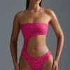 Oh Polly Swimsuits^Embellished Cut-Out Cheeky One-Piece Swimsuit in Raspberry Sorbet RaspberrySorbet