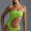 Oh Polly Swimsuits^Embellished Cut-Out Cheeky One-Piece Swimsuit in Acid Lime AcidLime
