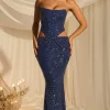 Oh Polly Party Dresses | Holiday Party Dresses & Outfits^Embellished Cut-Out Draped Corset Gown in Midnight Blue MidnightBlue