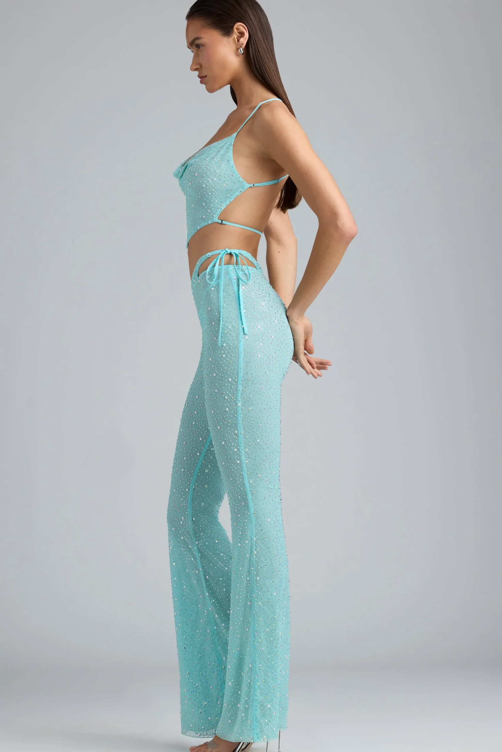 Oh Polly Women'S Clothing Sale - $65 And Under | Women'S Clothing Sale - $40 And Under^Embellished Cut-Out Flared Trousers in Ice Blue IceBlue