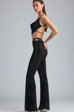 Oh Polly Women'S Clothing Sale - $65 And Under^Embellished Cut-Out Flared Trousers in Black
