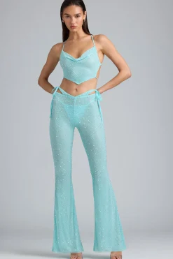 Oh Polly Women'S Clothing Sale - $65 And Under | Women'S Clothing Sale - $40 And Under^Embellished Cut-Out Flared Trousers in Ice Blue IceBlue