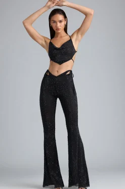Oh Polly Women'S Clothing Sale - $65 And Under^Embellished Cut-Out Flared Trousers in Black