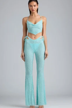 Oh Polly Women'S Clothing Sale - $65 And Under | Women'S Clothing Sale - $40 And Under^Embellished Cut-Out Flared Trousers in Ice Blue IceBlue