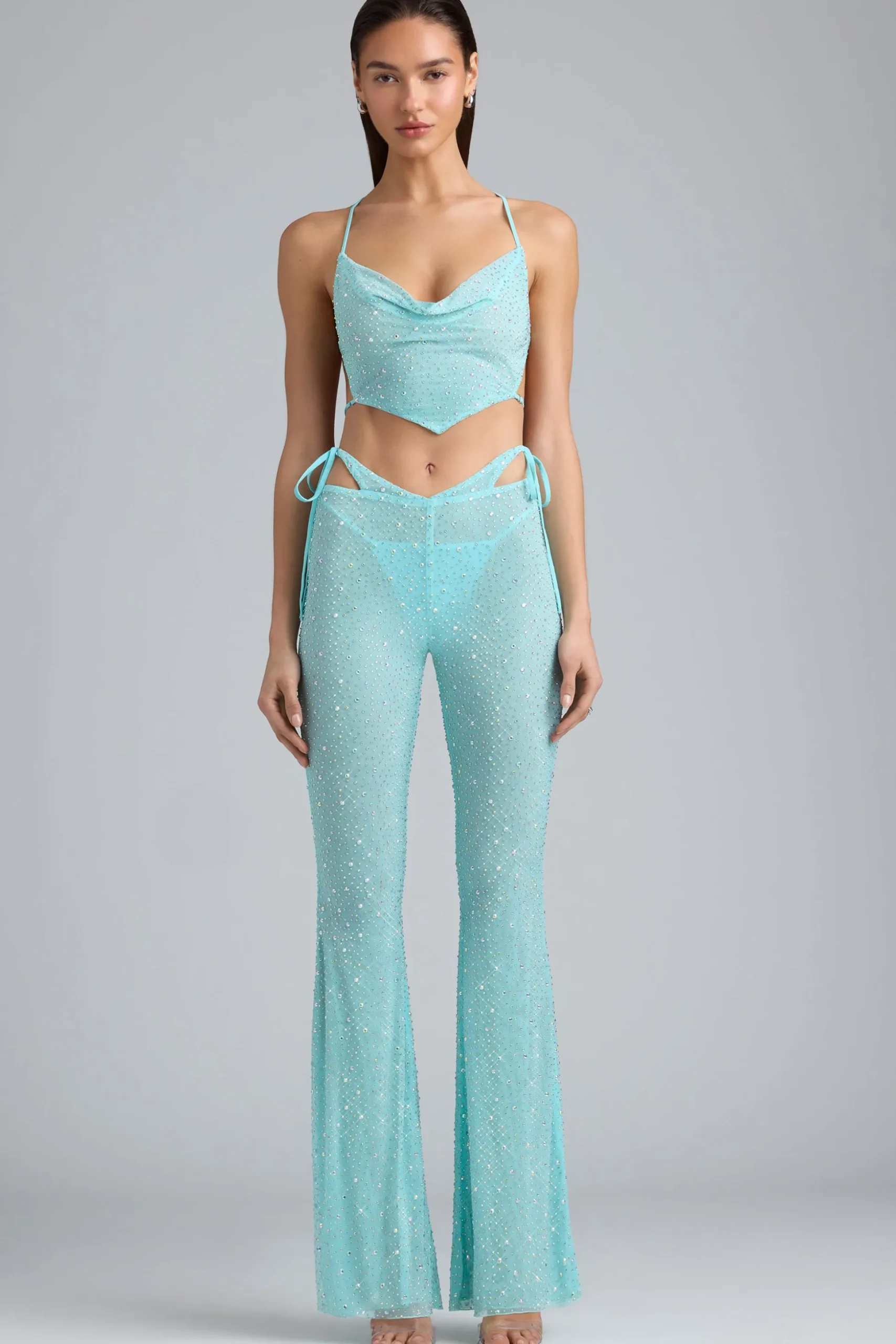 Oh Polly Women'S Clothing Sale - $65 And Under | Women'S Clothing Sale - $40 And Under^Embellished Cut-Out Flared Trousers in Ice Blue IceBlue