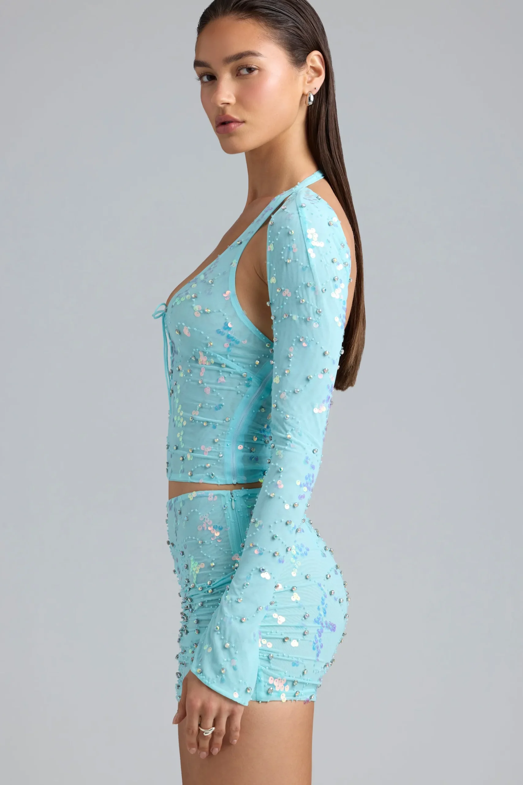 Oh Polly Women'S Clothing Sale - $65 And Under | Women'S Clothing Sale - $40 And Under^Embellished Cut-Out Halterneck Top in Ice Blue IceBlue
