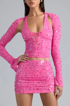 Oh Polly Women'S Clothing Sale - $65 And Under^Embellished Cut-Out Halterneck Top in Bubblegum Pink BubblegumPink
