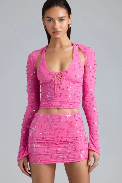 Oh Polly Women'S Clothing Sale - $65 And Under^Embellished Cut-Out Halterneck Top in Bubblegum Pink BubblegumPink