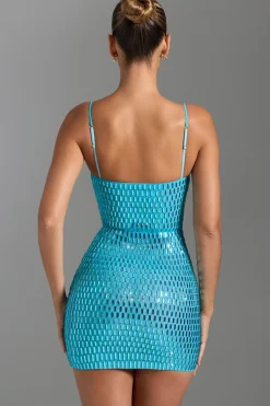 Oh Polly Party Dresses | Night Out^Embellished Cut-Out Mini Dress in Aqua Blue AquaBlue