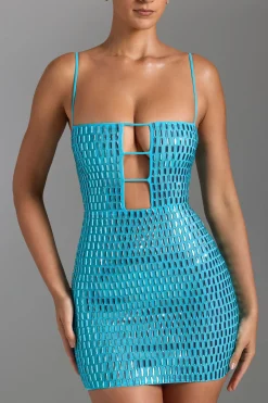 Oh Polly Party Dresses | Night Out^Embellished Cut-Out Mini Dress in Aqua Blue AquaBlue