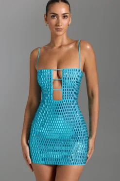 Oh Polly Party Dresses | Night Out^Embellished Cut-Out Mini Dress in Aqua Blue AquaBlue