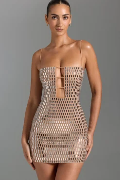 Oh Polly Party Dresses | Night Out^Embellished Cut-Out Mini Dress in Honey