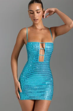 Oh Polly Party Dresses | Night Out^Embellished Cut-Out Mini Dress in Aqua Blue AquaBlue