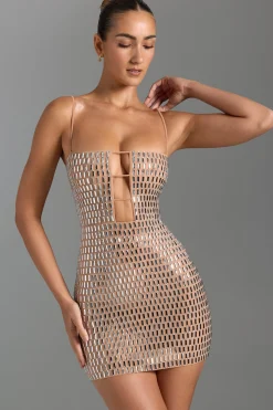 Oh Polly Party Dresses | Night Out^Embellished Cut-Out Mini Dress in Honey