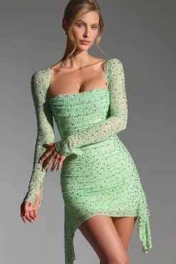 Oh Polly Party Dresses | Homecoming Dresses^Embellished Draped Cowl-Neck Mini Dress in Pistachio
