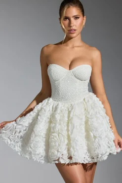 Oh Polly Party Dresses | Birthday^Embellished Floral-Appliqué Lace-Up Mini Dress in White