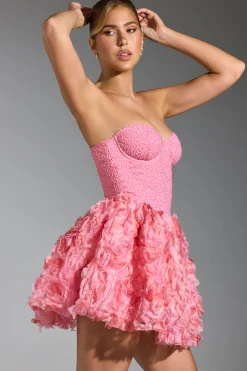 Oh Polly Party Dresses | Birthday^Embellished Floral-Appliqué Lace-Up Mini Dress in Pink