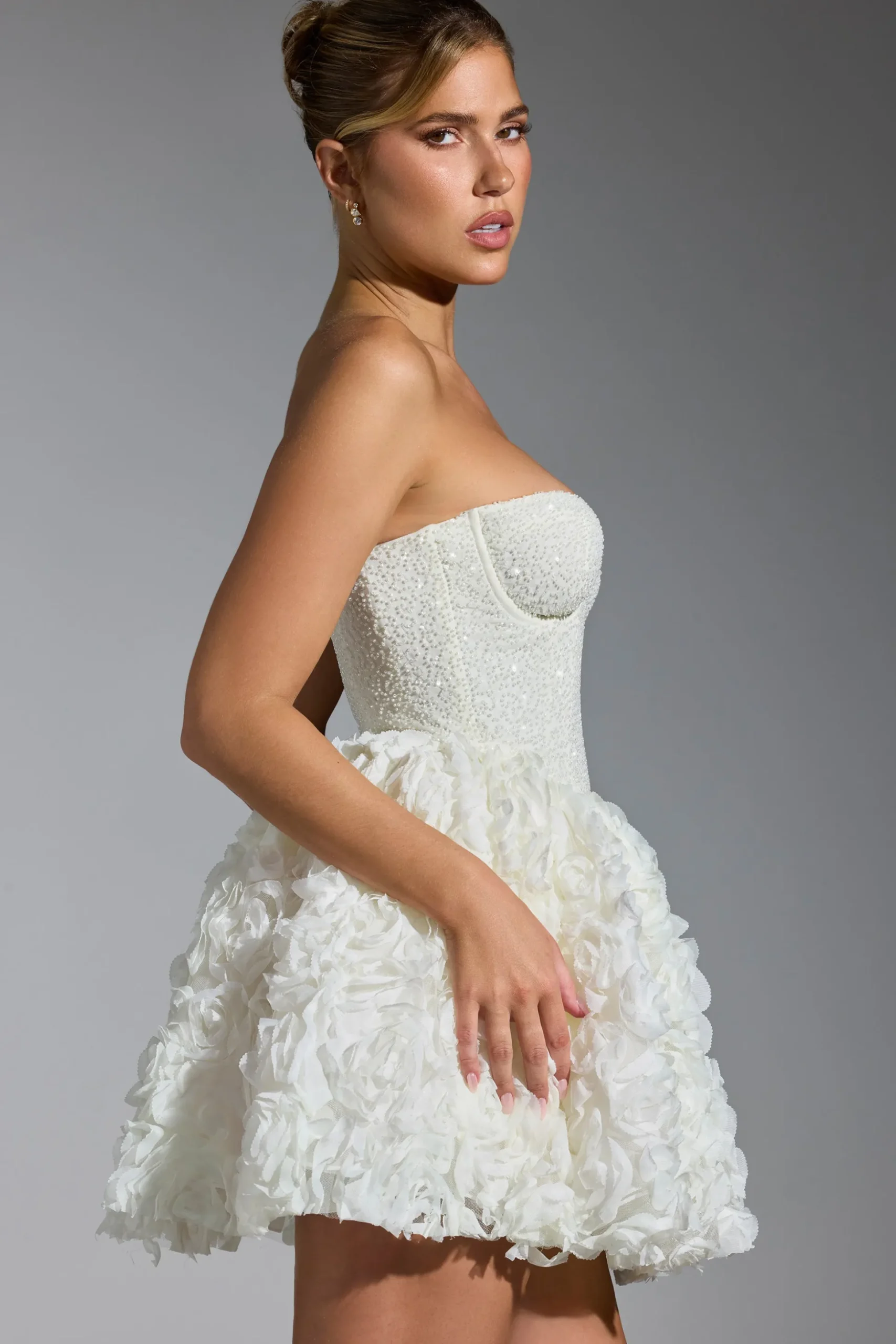 Oh Polly Party Dresses | Birthday^Embellished Floral-Appliqué Lace-Up Mini Dress in White