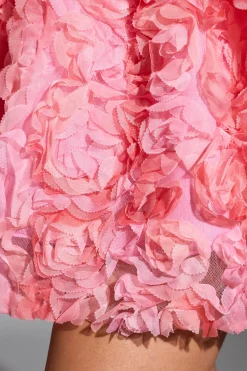 Oh Polly Party Dresses | Birthday^Embellished Floral-Appliqué Lace-Up Mini Dress in Pink