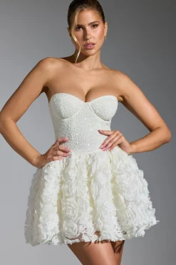 Oh Polly Party Dresses | Birthday^Embellished Floral-Appliqué Lace-Up Mini Dress in White