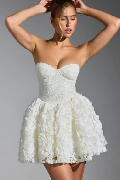 Oh Polly Party Dresses | Birthday^Embellished Floral-Appliqué Lace-Up Mini Dress in White