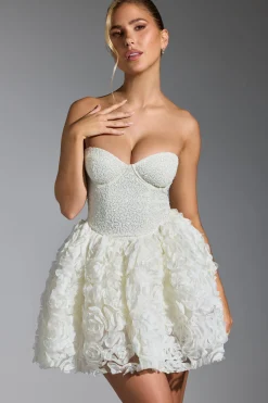 Oh Polly Party Dresses | Birthday^Embellished Floral-Appliqué Lace-Up Mini Dress in White