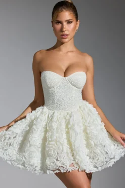 Oh Polly Party Dresses | Birthday^Embellished Floral-Appliqué Lace-Up Mini Dress in White