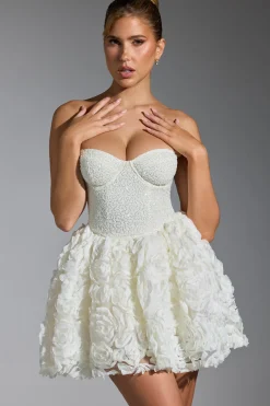 Oh Polly Party Dresses | Birthday^Embellished Floral-Appliqué Lace-Up Mini Dress in White