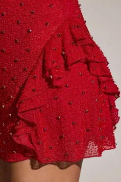 Oh Polly Women'S Clothing Sale - $65 And Under | Party Dresses^Embellished Frill Mini Dress in Red