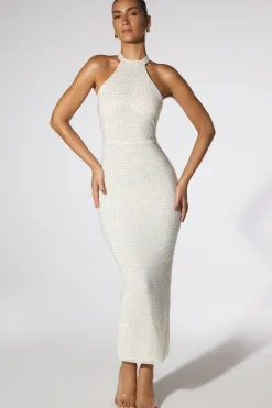 Oh Polly Party Dresses | Bride To Be^Embellished Halter Neck Low Back Evening Gown in Ivory