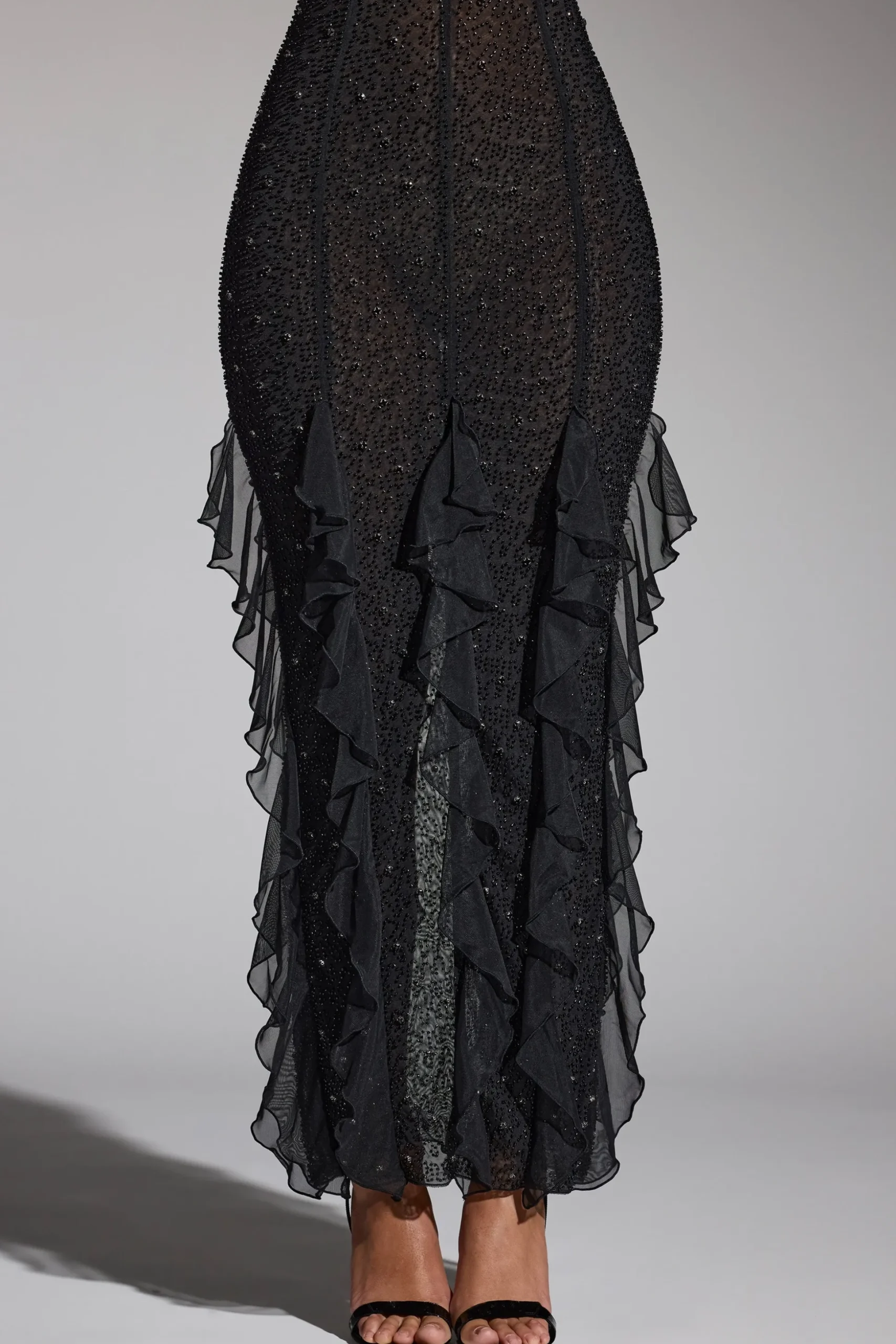 Oh Polly Wedding Guest | Party Dresses^Embellished Halter Neck Ruffle Maxi Dress in Black
