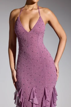 Oh Polly Wedding Guest | Party Dresses^Embellished Halter Neck Ruffle Maxi Dress in Grape