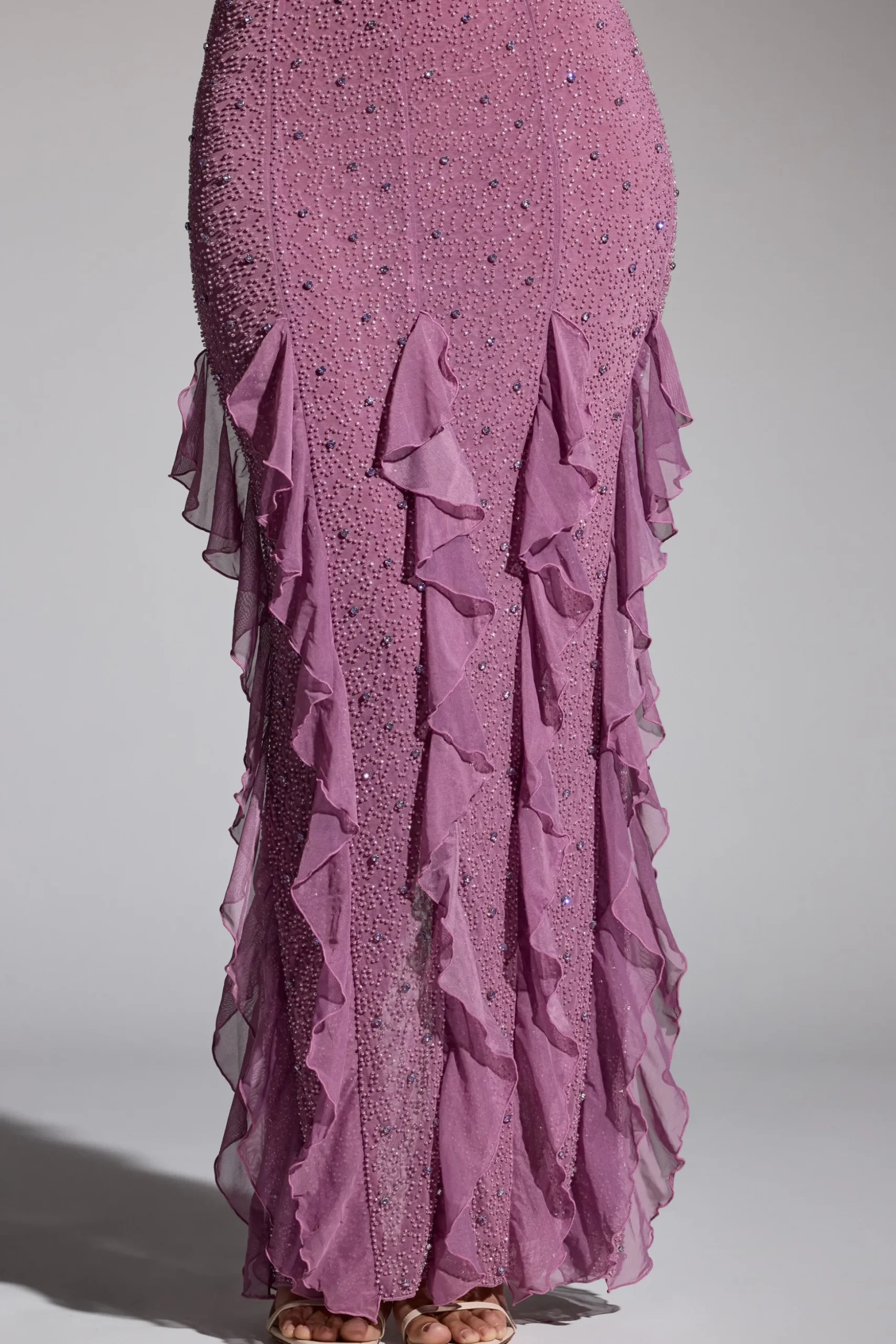 Oh Polly Wedding Guest | Party Dresses^Embellished Halter Neck Ruffle Maxi Dress in Grape