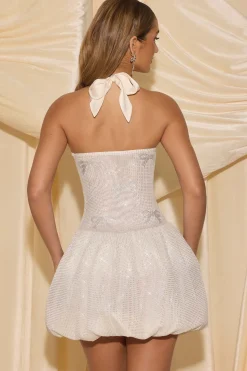 Oh Polly Embellished Dresses^Embellished Halterneck Bubble Hem Mini Dress in Ivory