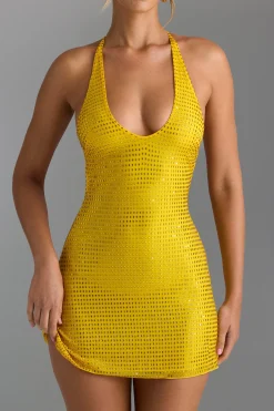 Oh Polly Party Dresses | Birthday^Embellished Halterneck Mini Dress in Buttercup