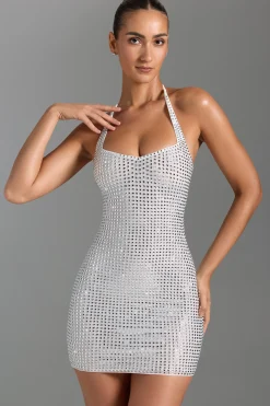 Oh Polly Party Dresses | Night Out^Embellished Halterneck Mini Dress in White