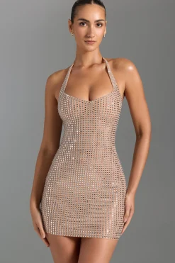Oh Polly Party Dresses | Night Out^Embellished Halterneck Mini Dress in Honey