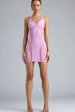 Oh Polly Women'S Clothing Sale - $65 And Under | Women'S Clothing Sale - $40 And Under^Embellished Halterneck Mini Dress in Violet Pink VioletPink